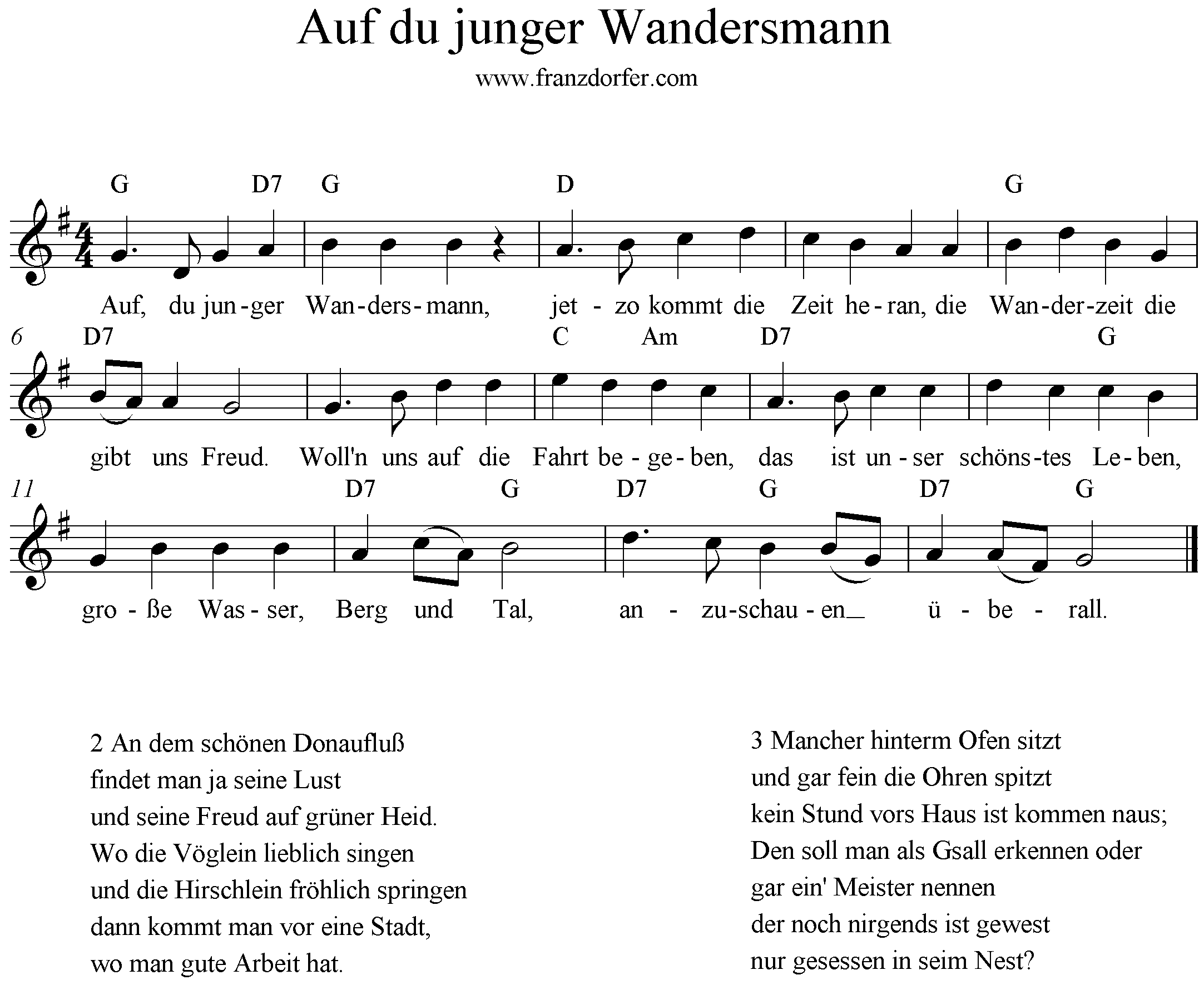 Noten Auf du junger Wandersmann